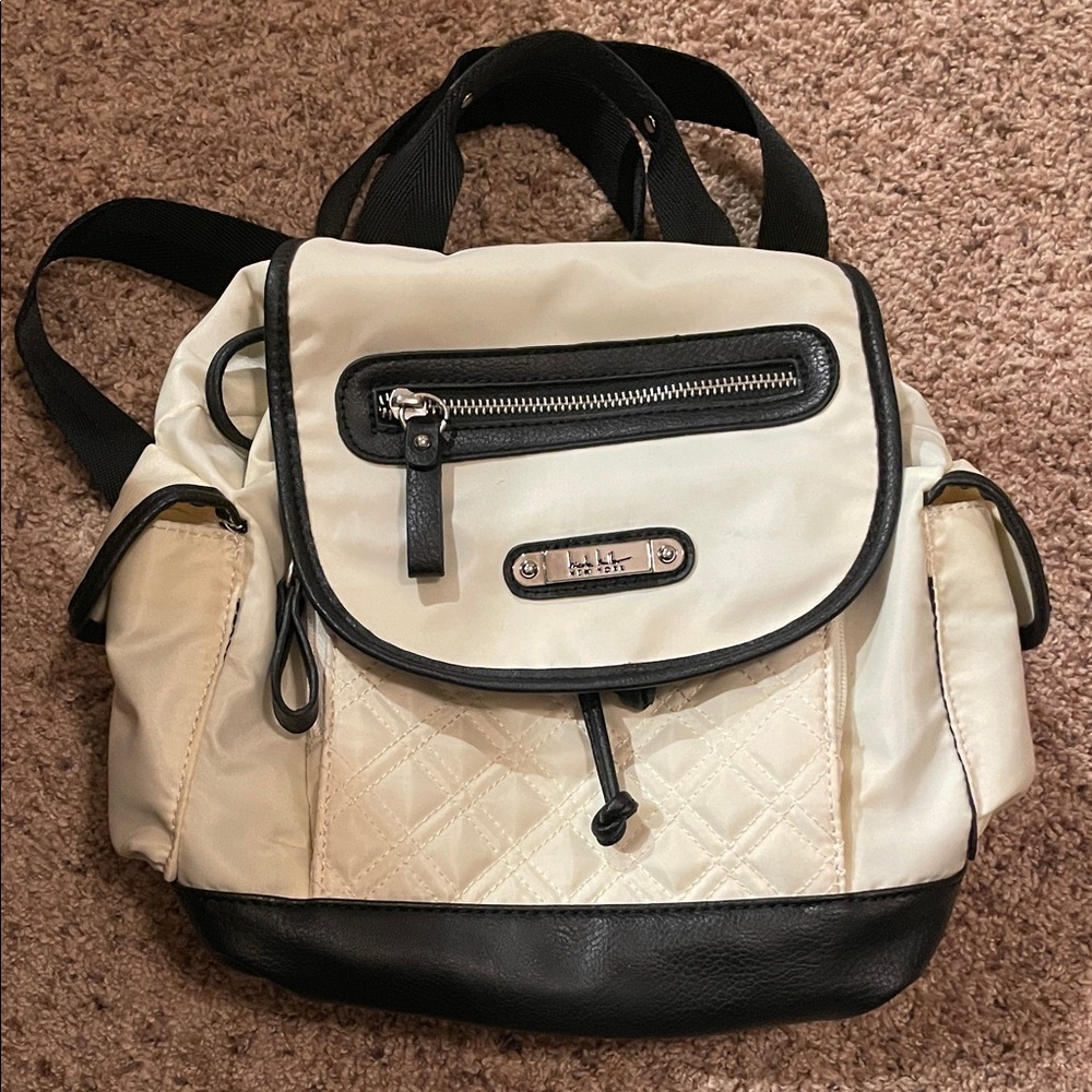 Nicole Miller Cream and Black Quilted Backpack